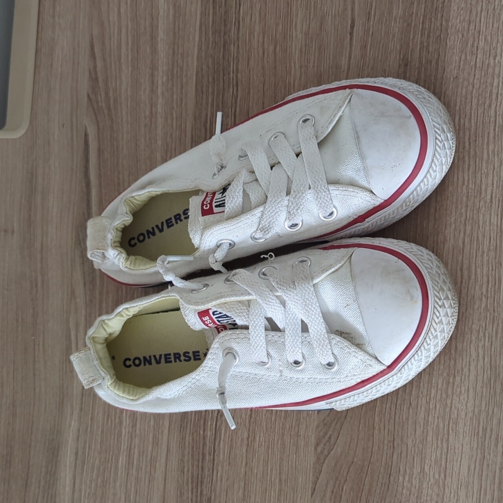 Converse Kids Sneakers in White with Red Trim